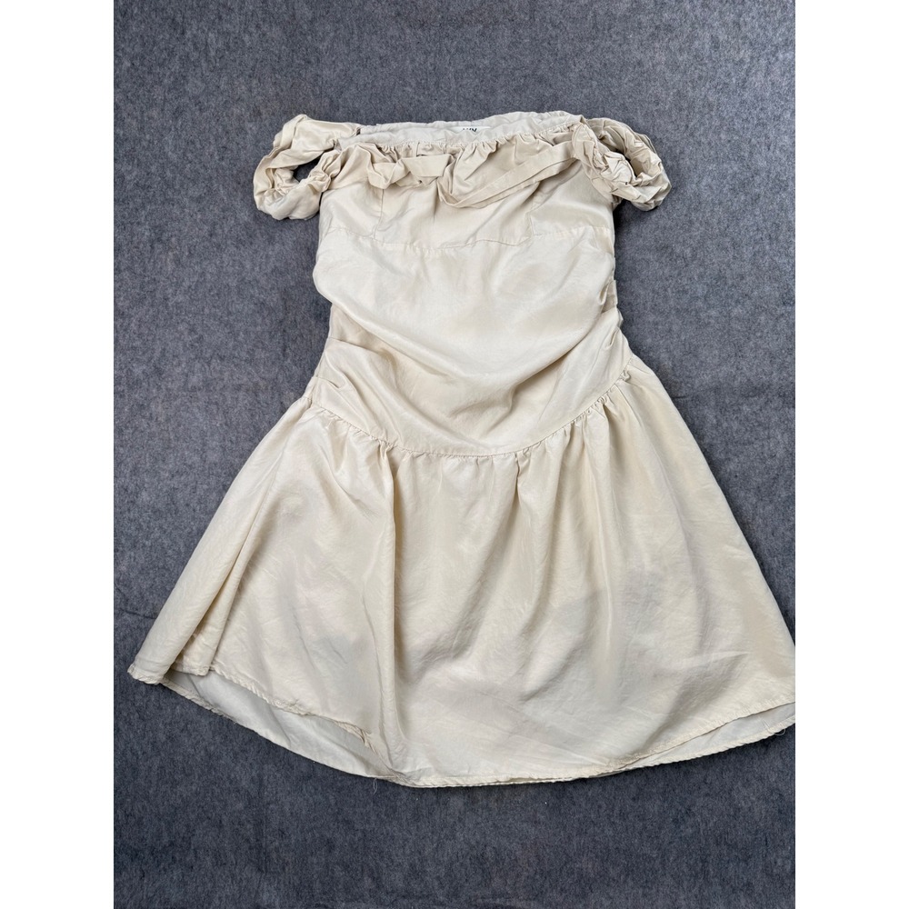 Y6Y Mini Dress Womens 2XL Beige Satin Off Shoulder Ruffle Ruched Boho Chic Party